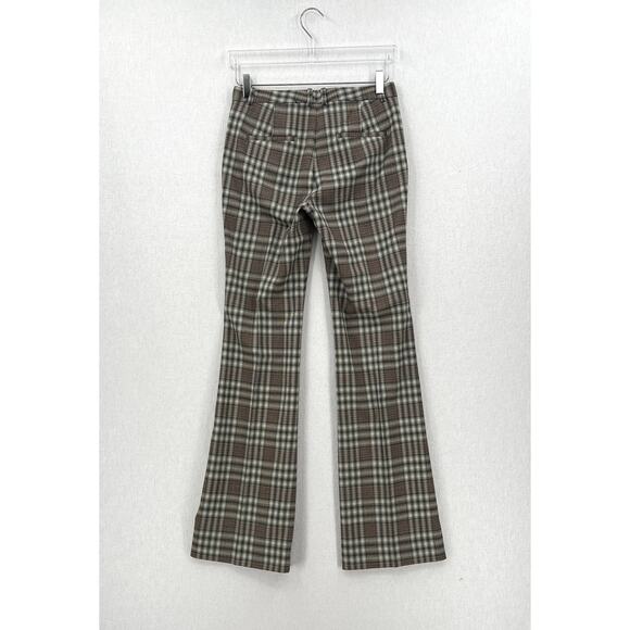THEORY Demitria Pants Womens 0 Brown Black Plaid Wool Flare Leg Mid Rise Stretch - Picture 5 of 16